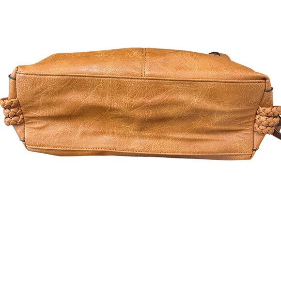 Le Miel Vegan Leather Tote Crossbody Bag Cognac Brown Large Braided Strap - Picture 12 of 14